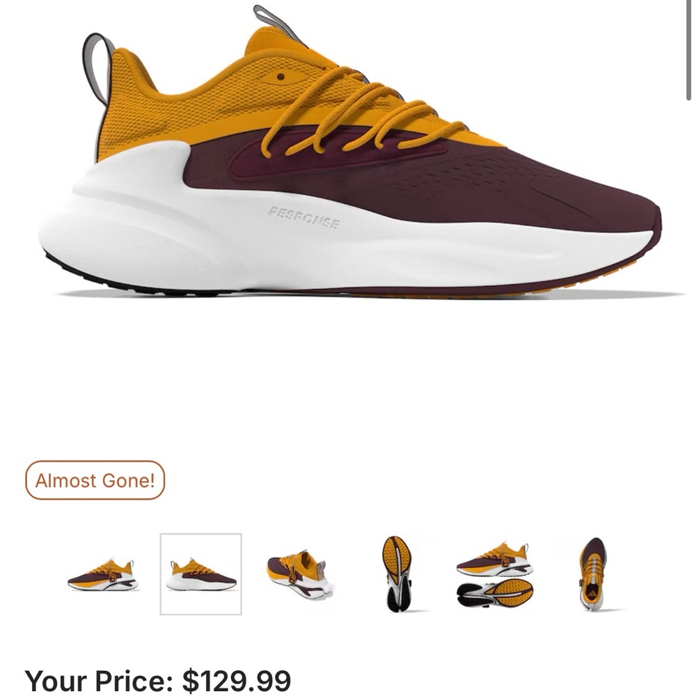 Unisex adidas Maroon/Gold Arizona State Sun Devils AlphaBoost V2 Shoes